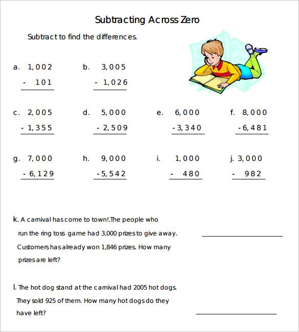 Subtraction Across Zeros Worksheet Worksheets For All