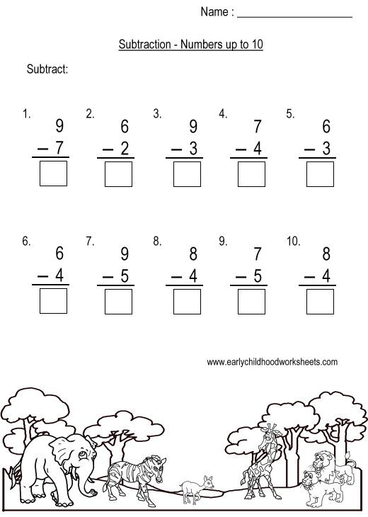 Subtraction To 10 Worksheets Worksheets For All