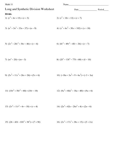 Synthetic Division Worksheets Photos