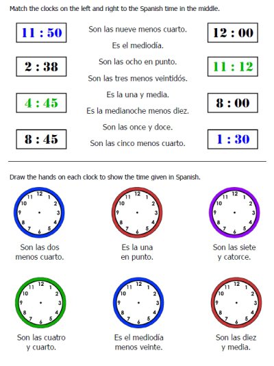 Telling Time Worksheets Spanish Worksheets For All | Free Worksheets ...