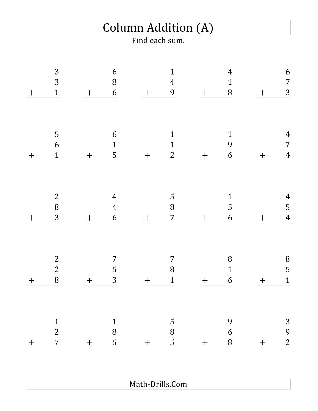 The Adding Three One Digit Numbers A Math Worksheet From Single