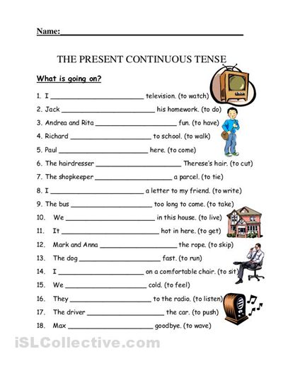 Present Continuous Tense Worksheets Printable