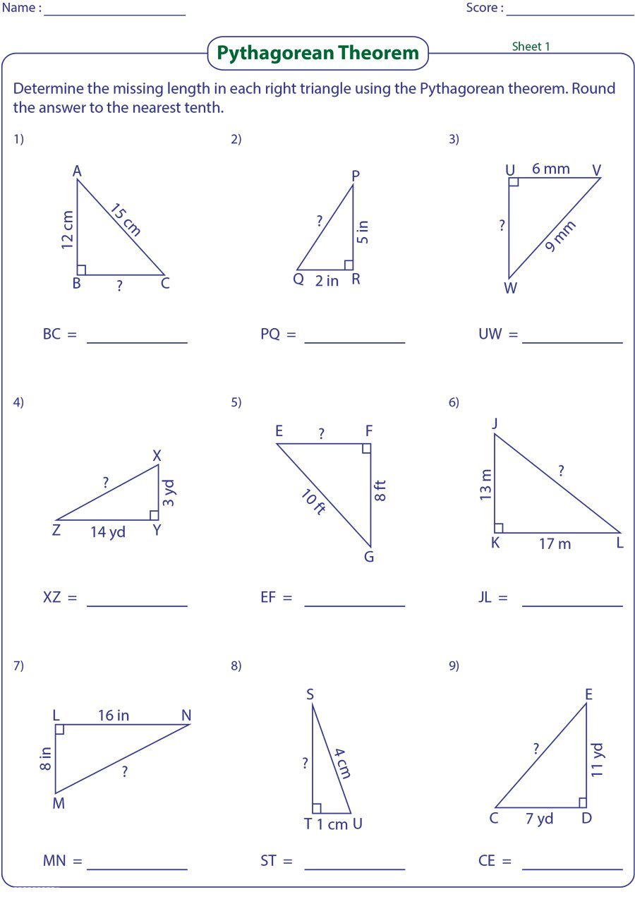 The Pythagorean Theorem Worksheet Answers