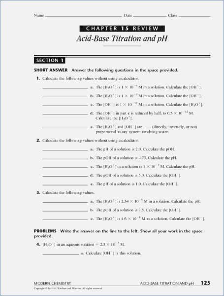 Titration Worksheet