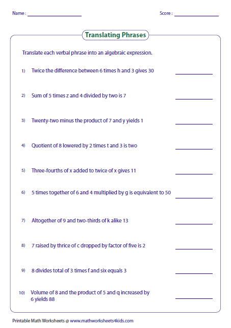 Translate Each Verbal Phrase Into An Algebraic Expression