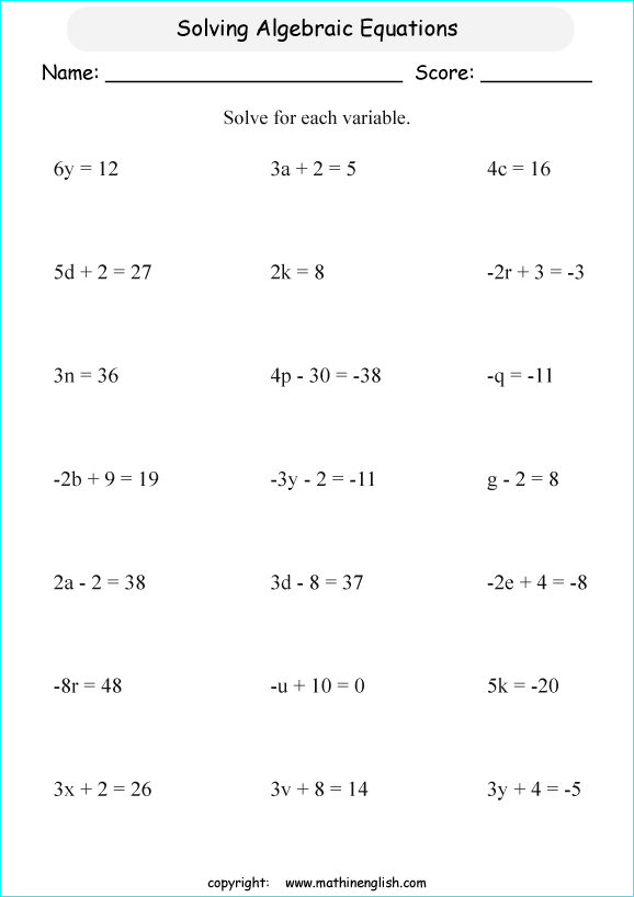Variable Worksheets Math  Variable  Best Free Printable Worksheets