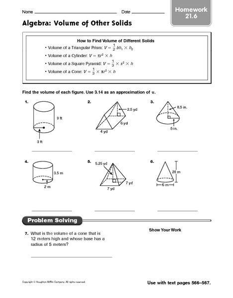 Volumes Of Solids Worksheet Worksheets For All