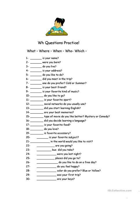 Wh Questions Practice  Worksheet