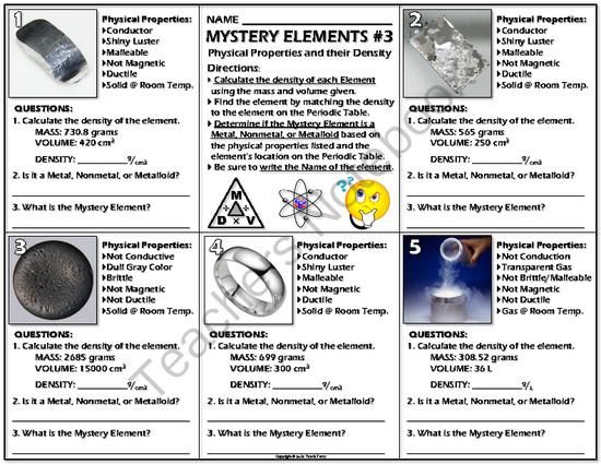 Worksheet  Mystery Elements And Their Density  3 From