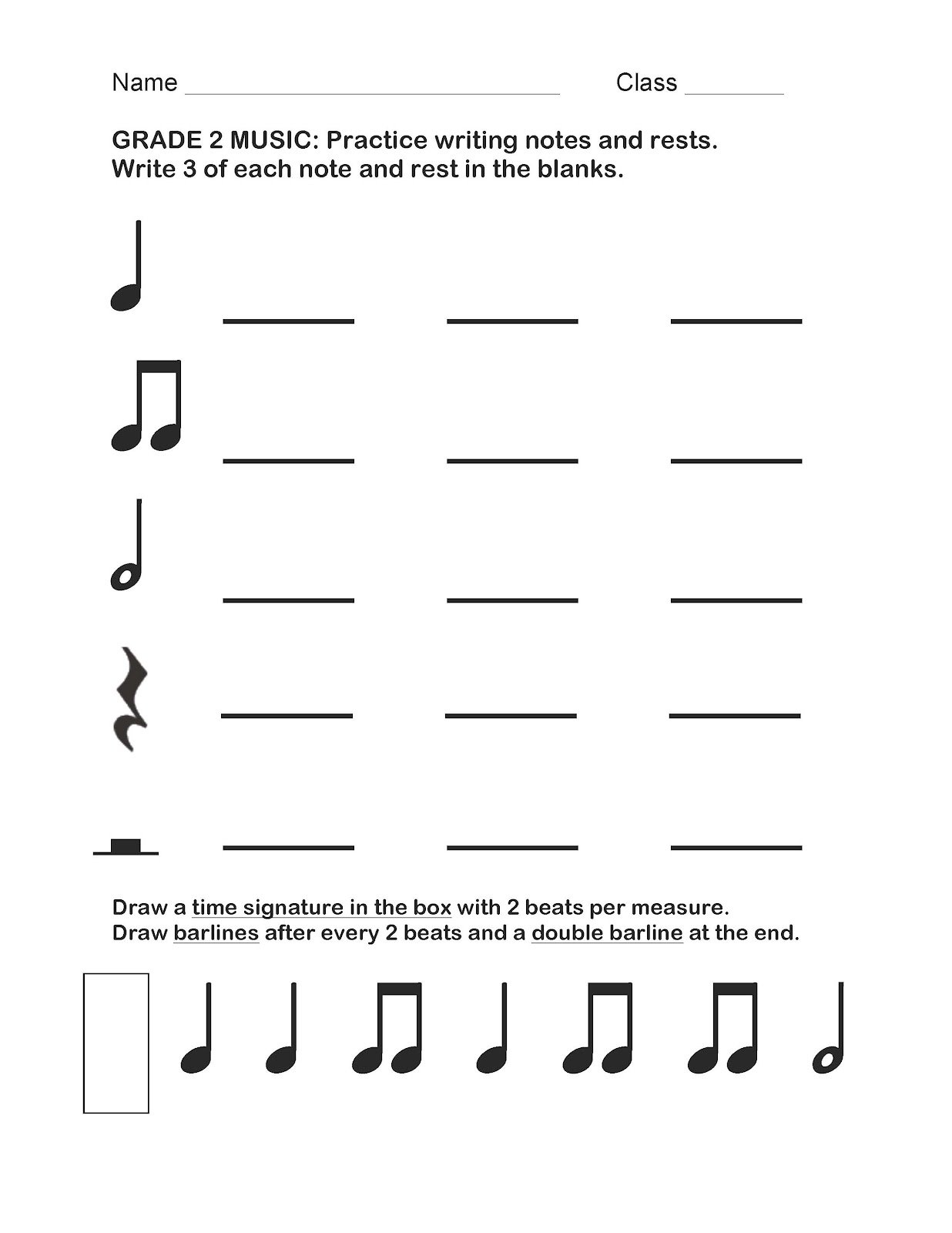 Music worksheets for grade 1