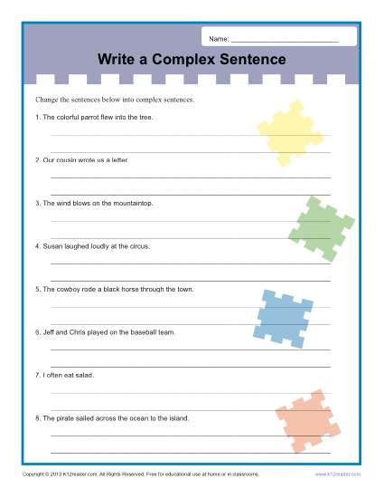 Write A Complex Sentence Worksheet