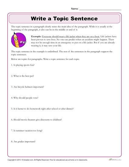 Write The Topic Sentence