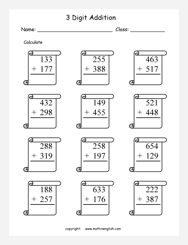 3 Digit Addition Worksheets For Grade 2
