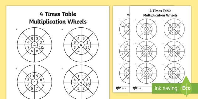 4 Times Table Multiplication Wheels Worksheet   Activity Sheet