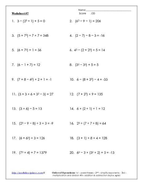 5th Grade Order Of Operations Worksheets Worksheets For All