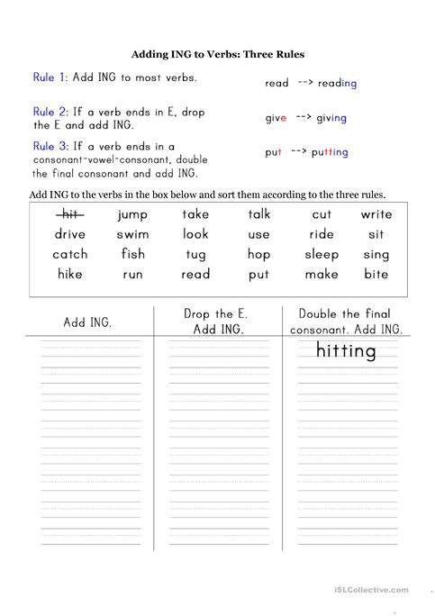 Add Ing To The Verbs Worksheet