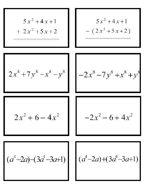 Adding & Subtracting Polynomials Card Match Game