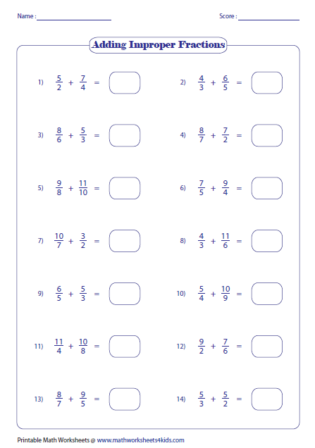 Adding Fractions Worksheets