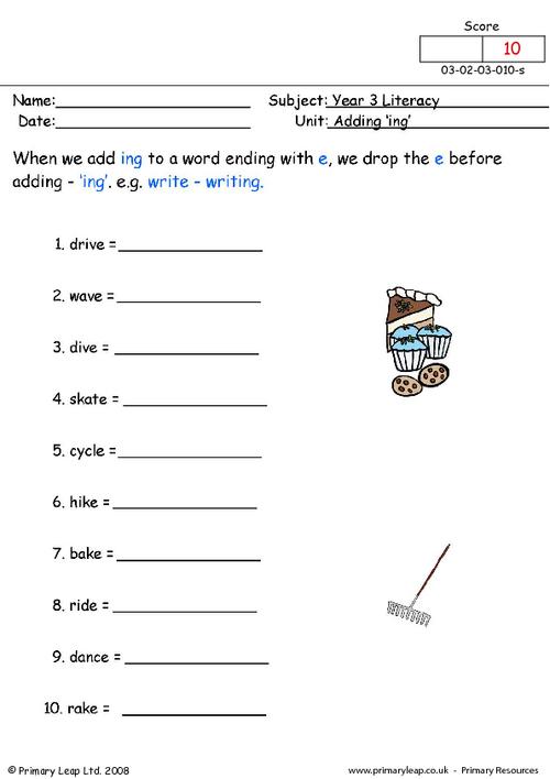 Adding Ing To Words Worksheets Worksheets For All
