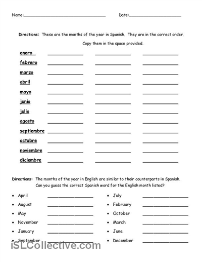 Agreeable English Spanish Worksheets For Beginning With Additional