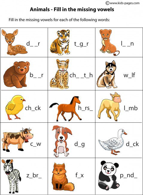 Animals Fill In 1 Worksheet