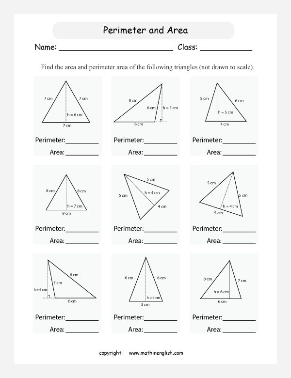 Area And Perimeter Of A Triangle Worksheet Worksheets For All