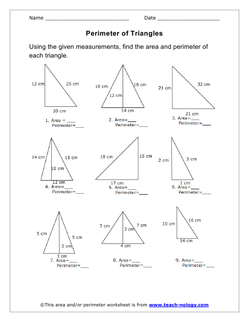 Area And Perimeter Of A Triangle Worksheet Worksheets For All