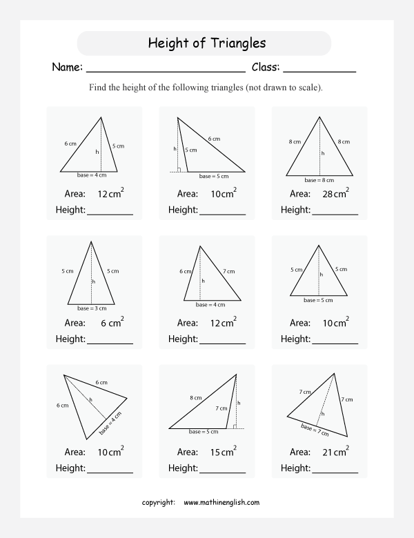 Area And Perimeter Of A Triangle Worksheet Worksheets For All