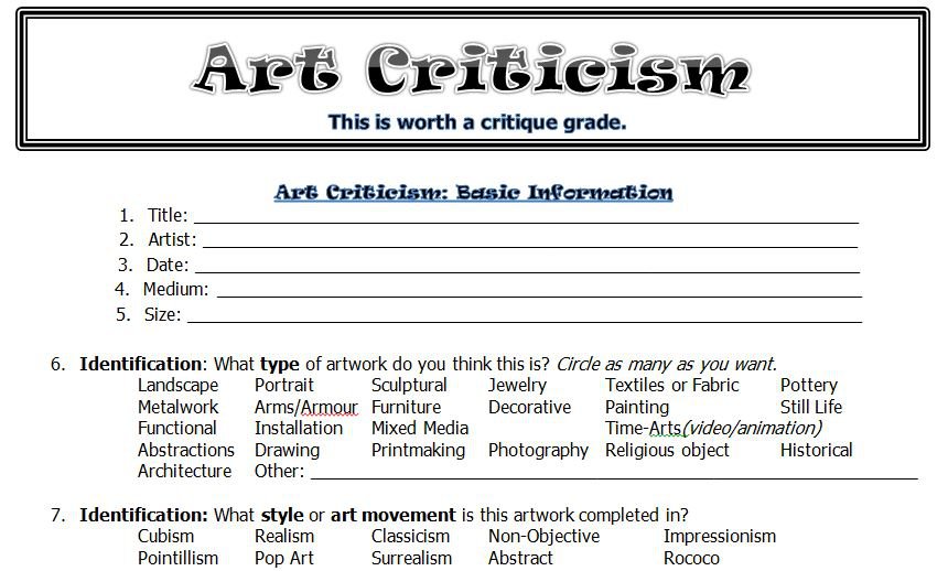 Art Worksheets High School Free Worksheets Library Download And