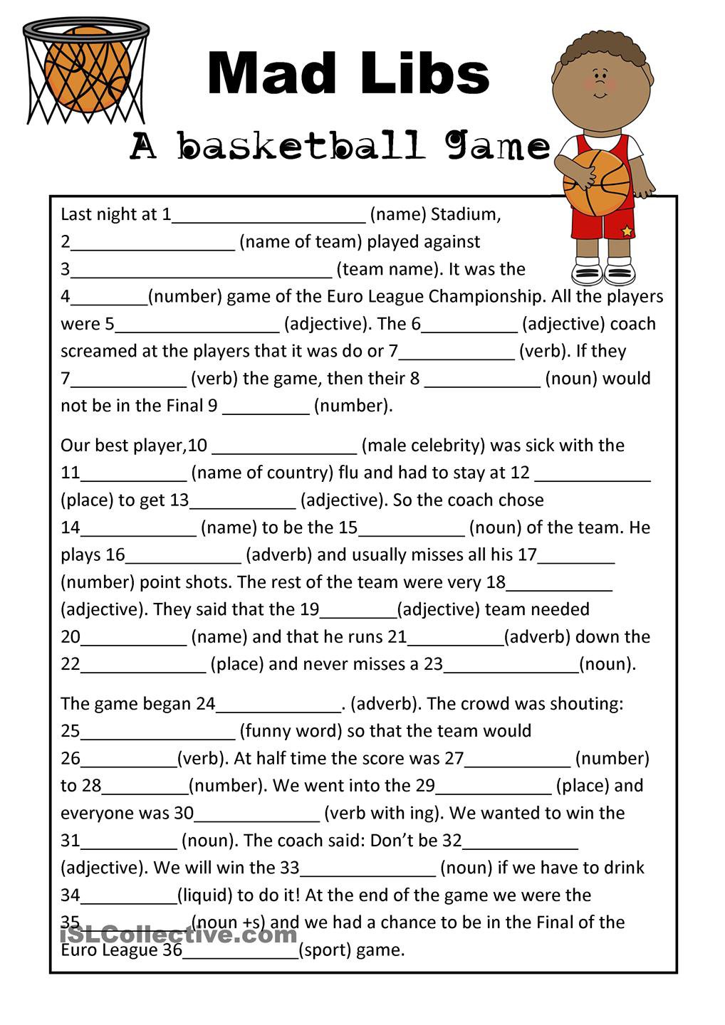 Awesome Collection Of Basketball Worksheets For Middle School For