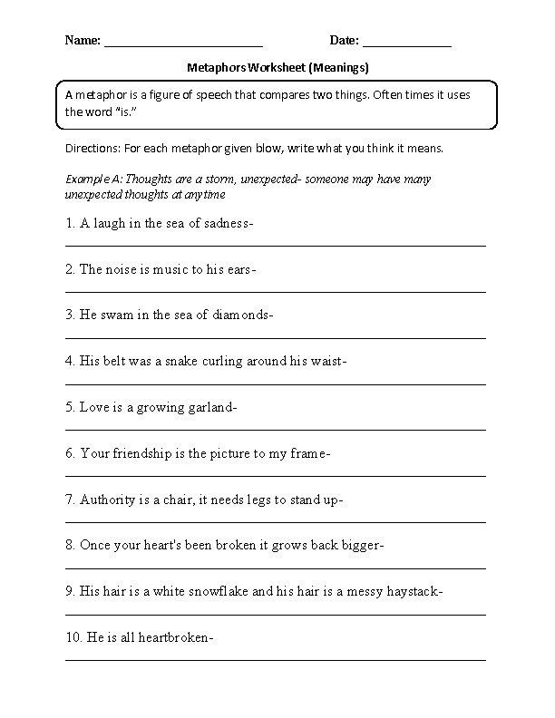 Awesome Collection Of Figure Of Speech Worksheets For Grade 6 In