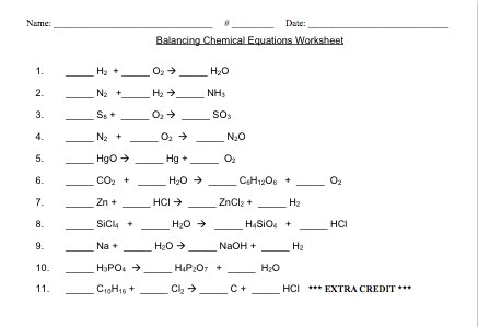 Balancing Chemical Equations Worksheets Middle School