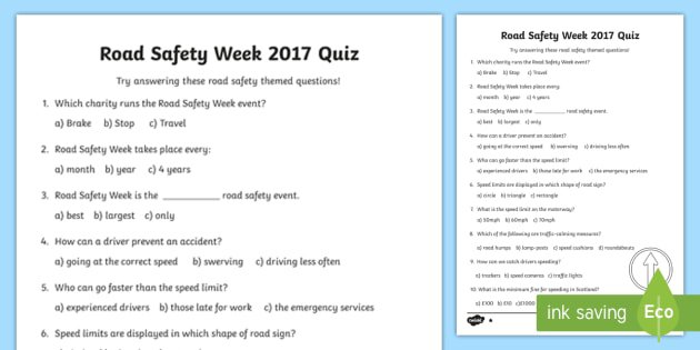 Cfe Road Safety Week Quiz Worksheet   Activity Sheet