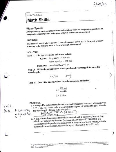 Chapter 15 Math Skills Wave Speed