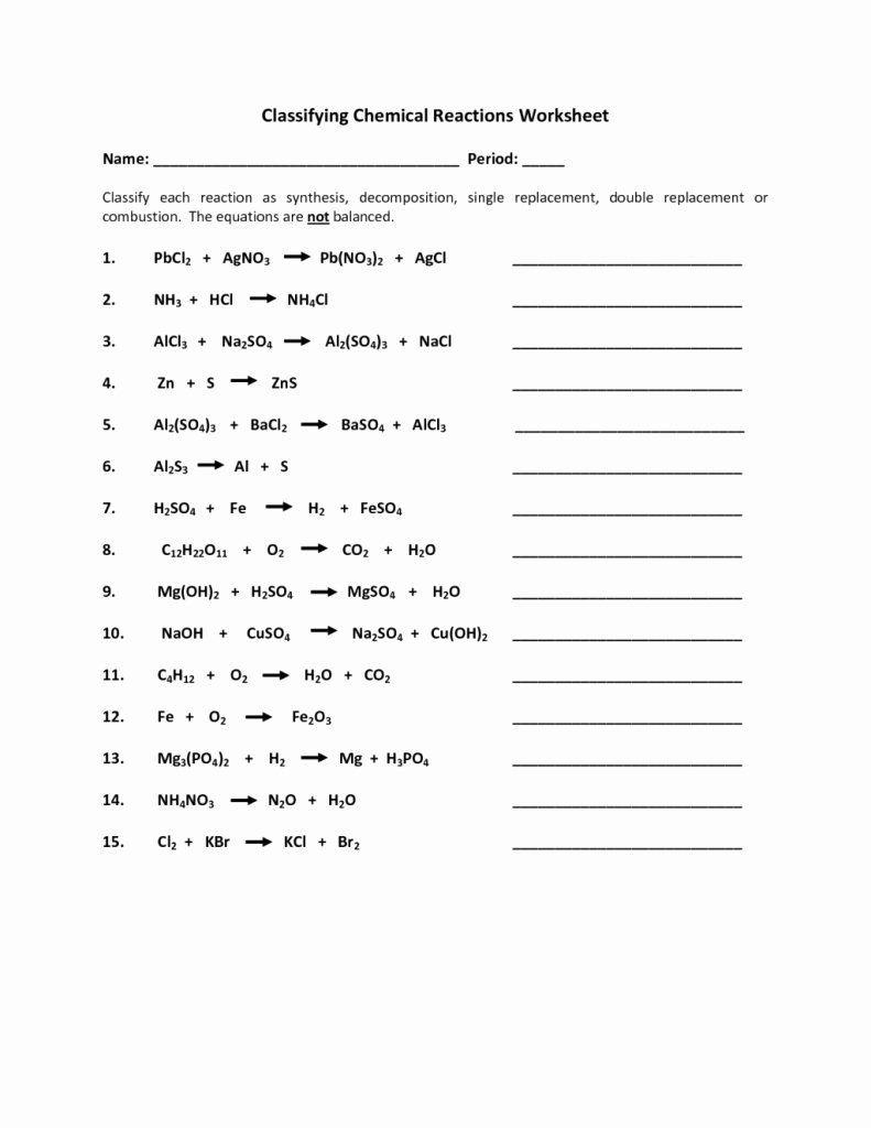 Chemical Reactions Worksheet Answers Worksheets For All