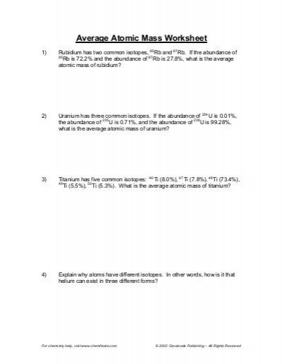 Chemistry Average Atomic Mass Worksheet Answers Best Of Small