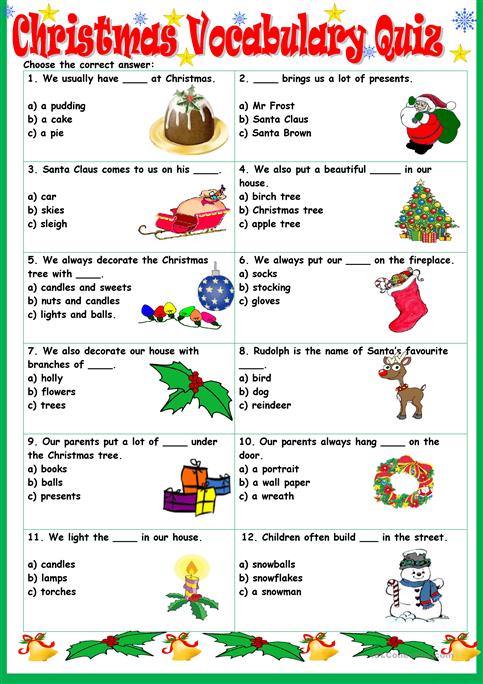 Christmas Vocabulary Quiz Worksheet