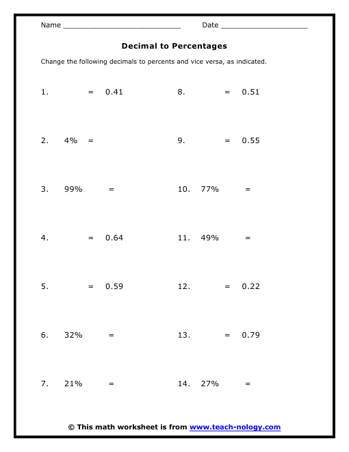 Collection Of Percents Worksheets Grade 7