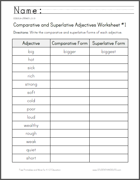 Comparative Superlative Worksheets Pdf