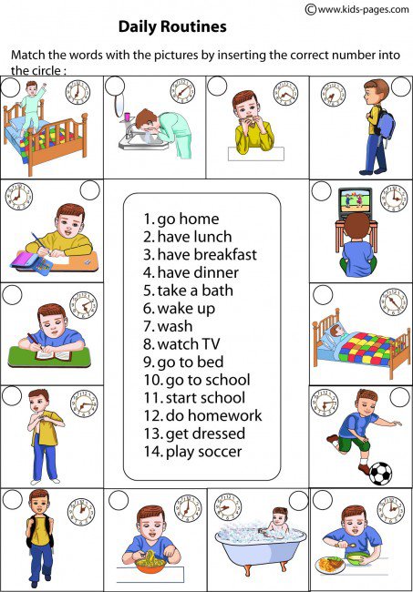 Daily Routines Matching Worksheet