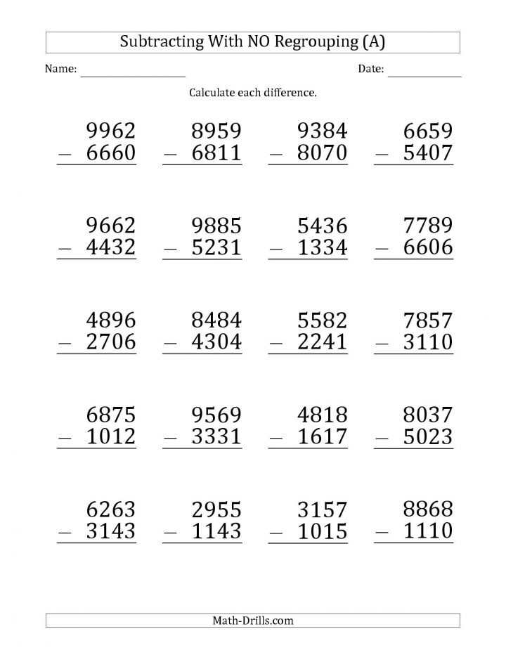 Digit Subtraction With Regroupingheets 4th Grade Math 4 Regrouping