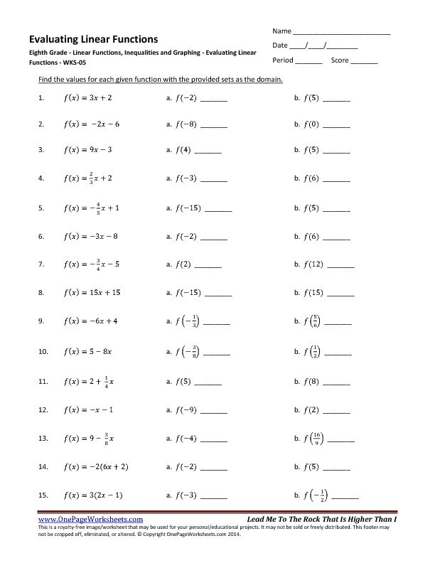 Evaluating Functions Worksheet Worksheets For All