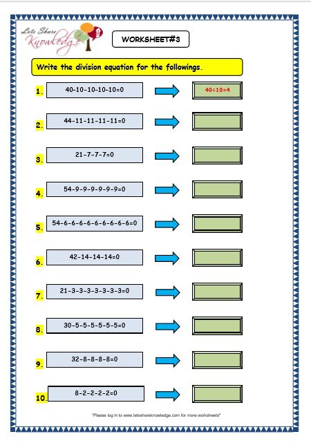Grade 3 Maths Worksheets  Division (6 1 Division By Repeated