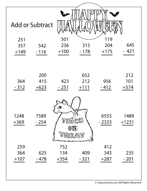 Halloween Math Worksheets 4th Grade