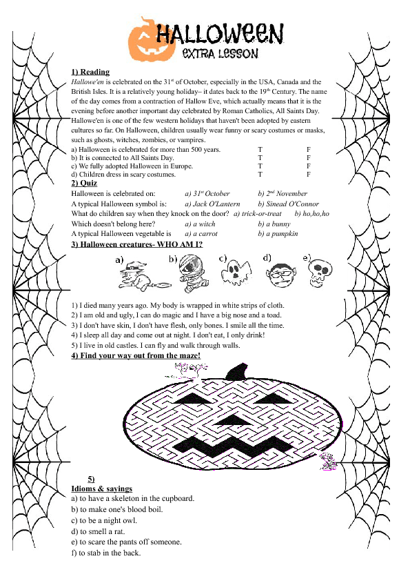 Halloween Worksheets For Middle School