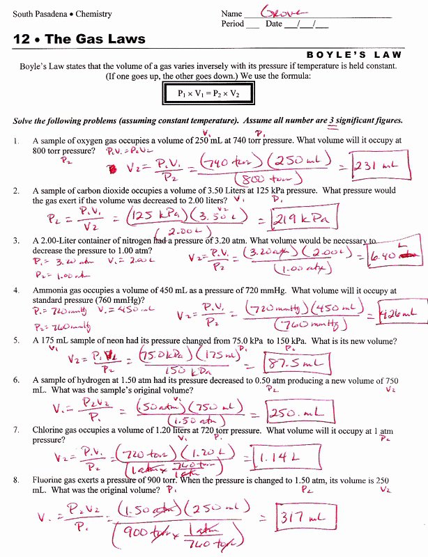 homework packet gas law answers