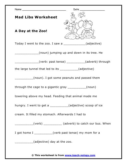 Ideas Of Mad Lib Worksheets For Your Sheets