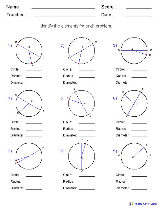 Identify Circle, Radius, And Diameter Worksheets