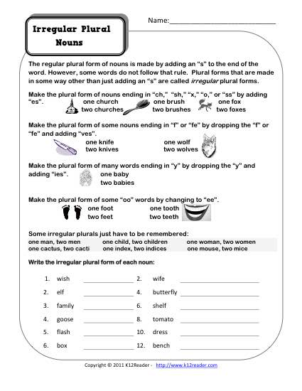 Irregular Plural Nouns Worksheet 4th Grade Worksheets For All
