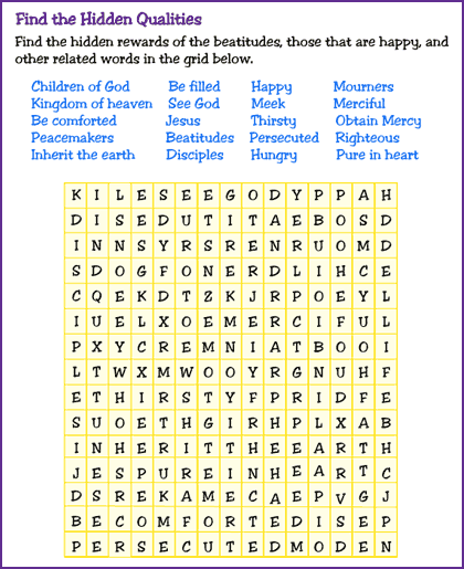 Lots Of Activities And Teacher Aids Here! Beatitudes Word Search